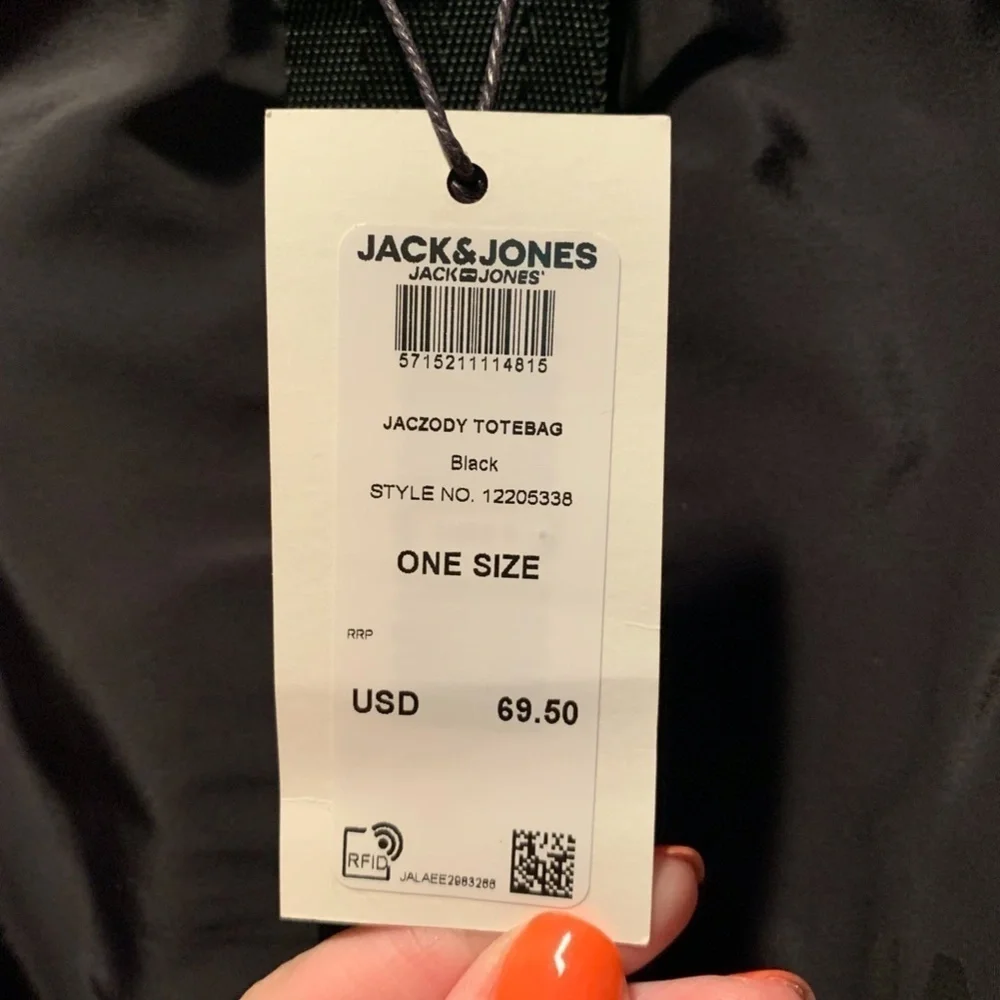 Jack & Jones Zody Tote Bag in Black NWT